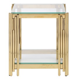 20" Wide Square End Table with Glass Top, Golden Stainless Steel Tempered Glass Coffee Table for Living Room&Bed Room (Gold1)