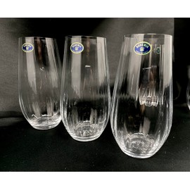 Czech Bohemian Crystal Glass Set of 6 Highball Tumblers 20oz./580ml. Elegant Vintage Design Old Fashioned Style Heavy Base Juice Cocktails Water Wedding Birthday Housewarming