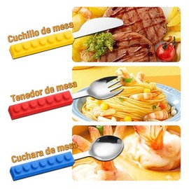 cubiertos para niños 6 piezas，Fabricado en acero inoxidable y silicona de grado alimenticio，Con caja de almacenamientoAdecuado para viajes, escuela, trabajo, picnic, campamentos y uso doméstico