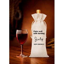 Happy Birthday Wine Bag, Gift for 60th Birthday Party, Pairs Well With Turning Sixty – 1 Pc(sr05)
