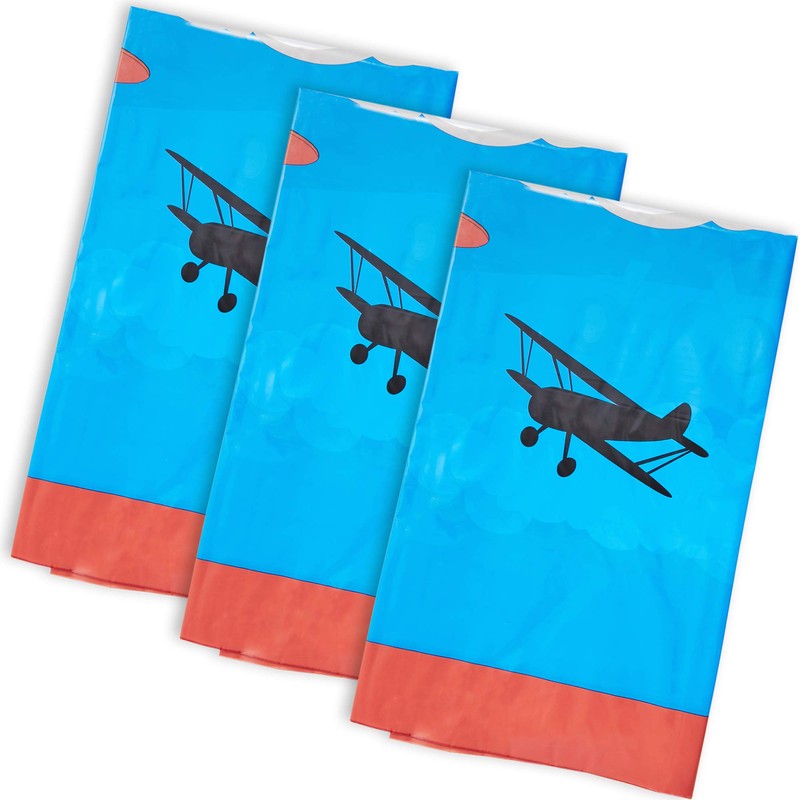 Juvale Airplane Tablecloth - 54 x 108 in, Blue, 3-Pack