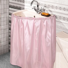 Windkream Fabric Sink Skirt Diamond Bathroom Stitch Self Stick Adhesive Waterproof Fabric Under Sink Curtain Skirt 55 x 32 Inch Adds Bathroom Storage(Pink,Fashion Style)