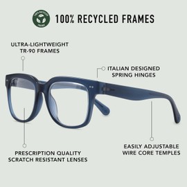 LOOK OPTIC Laurel Reader - Stylish Unisex Ultra-lightweight Reading Glasses with Scratch-Resistant, Prescription-Quality (Full Magnification - Not Progressives) 2.50, Navy