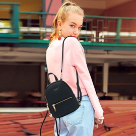 FANDARE Mini Backpack Women's Fashion Backpacks Small Crossbody Bags Travel Shoulder Bags Handbag Girls School Daypacks Waterproof PU Leather Black