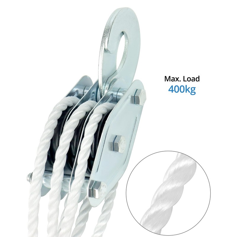 QWORK® Pulley with 8 pulleys - Maximum capacity: 400 kg,