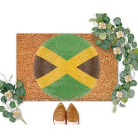DecStic Soccer Jamaica Flag Coir Door Mat Door Mats Thick Durable Non Slip Waterproof Rustic Resist Dirt Rug for Outdoor Entrance Plain Front Porch New Home Gift 24x36in