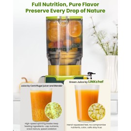 LINKChef Cold Press Juicer Machines for Vegetables and Fruits, 4.35" Wide Chute Masticating Juicer with Pulp Separator, Easy to Clean, BPA-Free, Compact Electric Slow Juice Extractor for Whole Fruit