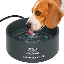 Fuliuna Large Heated Water Bowl, Outdoor Heated Dog Bowl with Chew Resistant Power Cord, Thermal Bowl Provide Drinkable Water in Winter, Heated Pet Bowl for Cat Rabbit Chicken Duck Squirrel 0.85 Gal