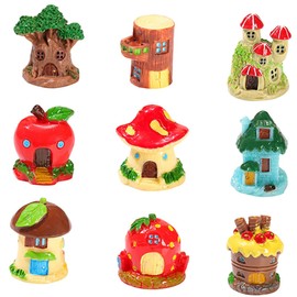 Totority 9Pcs Portable Mini House Resin Figurines Tiny Model for Micro Landscape Decor Photo Prop Garden Ornaments for Dollhouses DIY Crafts and Easter Decorations