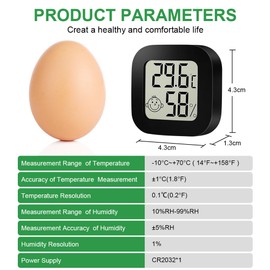 Ainiv Mini LCD Thermometer, Pack of 3 Digital Thermometer, Indoor Hygrometer, Hygrometer, Wireless, Humidity Meter for Baby Room, Living Room, Office, Greenhouse (Black)