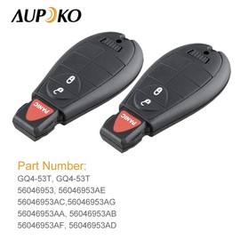 Aupoko GQ4-53T Keyless Entry Remote Key Fob, 3 Buttons Smart Key 56046953,56046953AE, 56046953AC,56046953AG, Compatible with Dodge Ram 1500 2500 3500 - 2 PC