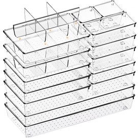 Criusia Drawer Organizer, 18 Pack Clear Large Kitchen Drawer Organization Trays, Non-Slip Drawer Dividers for Makeup, Jewelry, Utensil, Office, Bedroom, Bathroom