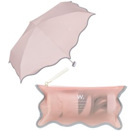 Wpc. 801-14936-102 Parasol Light Filtering Wave Piping Parasol, Mini, Pink (100% Shading Rate/100% UV Reduction/UPF50+/Heat/Rain Protection) Folding Umbrella, Cute, Stylish, Korean, Shine, Sheer