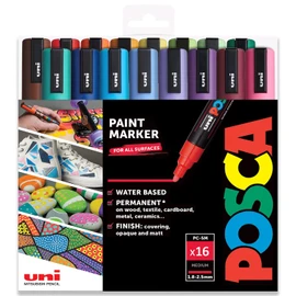 Posca - PC-5M - Paint Marker Art Pens - 1.8-2.5mm - Essential Set of 16 in Gift Plastic Wallet