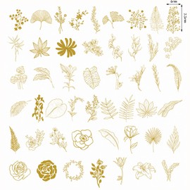 100 pieces gold foil stickers with leaves and flowers for scrapbooking