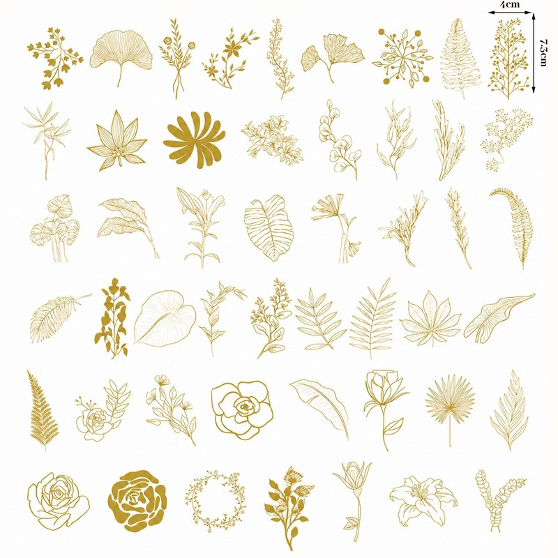 100 pieces gold foil stickers with leaves and flowers for