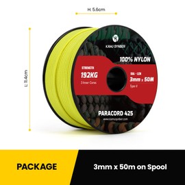 Kamu Synber Paracord 3mm x 50m Paracord 425 100% Nylon Seil Typ II Schnüre mit 3 Kern für Basteln, Outdoor, Camping, Survival | Tragkraft 192kg | Neongelb