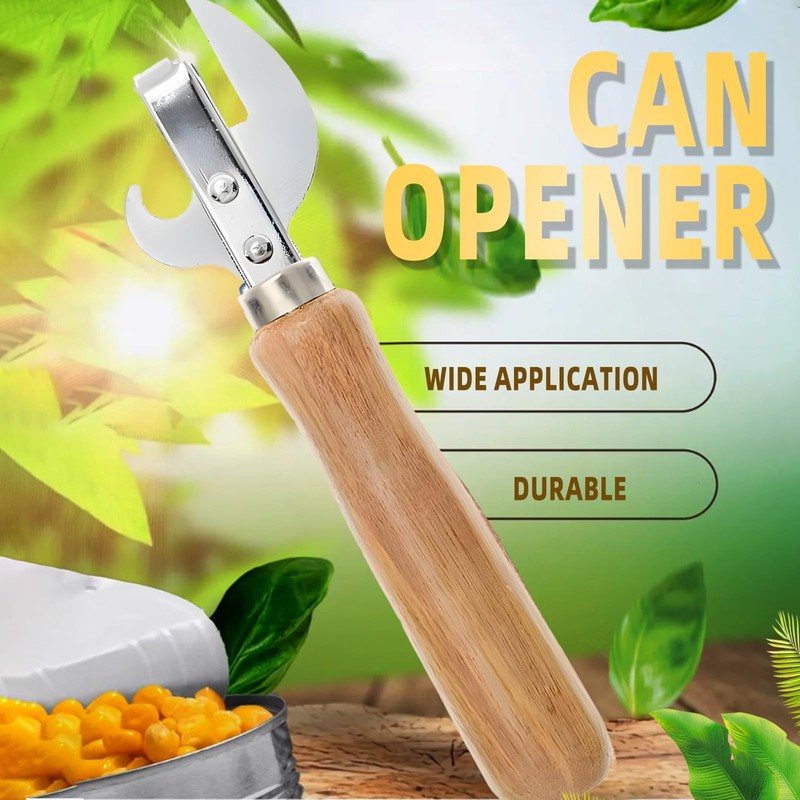 Tin Opener, Side-Cut Can Opener with Ergonomic Wood Handle, Safe
