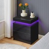 CLIPOP Modern Nightstand, LED Night Stand with 2 High Gloss