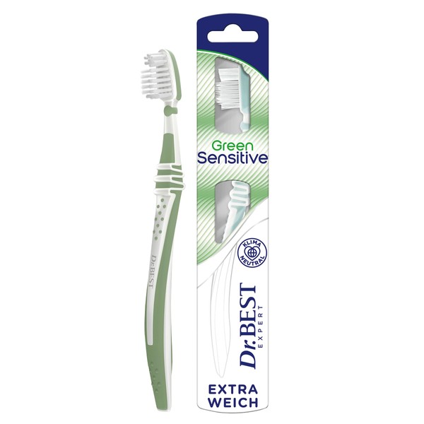 Dr.BEST GreenSensitive Extra Soft Toothbrush (Pack of 1), Up to 93% More Thorough Cleaning of Interdental Spaces* *in Laboratory Tests, Compared to a Non-Flexible Flat Cut Toothbrush