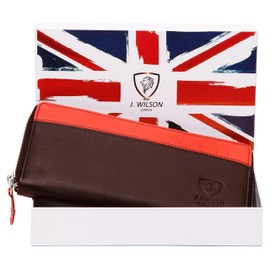 J. Wilson London Ladies RFID Protection Real Leather Purse Card Women Wallet Zip Coin Pocket