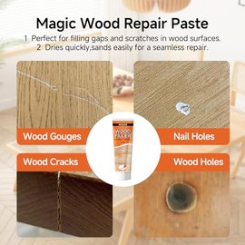 All Purpose Wood Filler, White Wood Putty Repair for Holes, Quickly Restore Any Broken and Defective Wooden Furniture, Door Frame Repair Kit Stainable (5.29oz/150g)