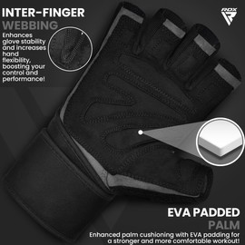 RDX Weight Lifting Gloves with Wrist Support, 50 CM Long Wrist Straps, Anti Slip Padded Palm Protection, Breathable Gym Grip for Fitness Training Workout Powerlifting, Men Women Bodybuilding Exercise