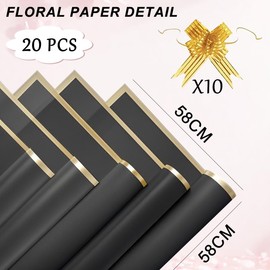 20 Blatt Blumenstrauß Geschenkpapier(Schwarz,58x58cm),Blumenstrauß Papier,Blumen Verpackungspapier,Blumenpapier für Geschenkverpackungen, Blumen und Handwerk