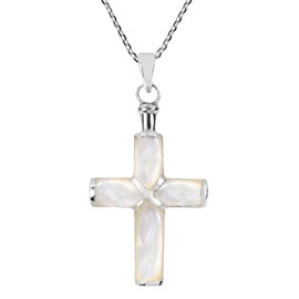 AeraVida Spiritual Christian Cross White Mother of Pearl Inlaid .925 Sterling Silver Pendant Necklace | Religious Necklace Jewelry for Women | Jewelry Gift