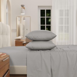 IZOD - Egyptian Cotton Percale Sheet Set, Lightweight, Crisp & Cooling Fabric, 100% Long-Staple Cotton, Deep Pocket Sheets (200 TC, Twin XL/Sterling Silver)