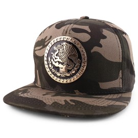 Trendy Apparel Shop Metal Mexico Eagle Decorated Flatbill Snapback Baseball Cap - Black Camo