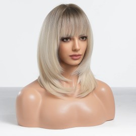 Alanhair Ombre Blonde Wigs for Women,HAIRCUBE Shoulder-Length Layered Wigs with Bangs Heat Resistant Synthetic Wigs for Daily Party Use