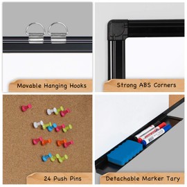 Combination Board, 36 x 24 Magnetic Whiteboard & Cork Board, Dry Erase Board Bulletin Combo Board for Home Office Classroom, Wall Mounted Memo Message Board