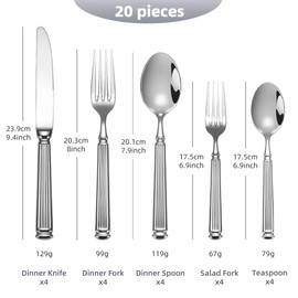 20-Piece 18/10 Stainless Steel Forged Flatware Set Heavy Duty Silverware for 4, Thick Handle, Ideal for Gift