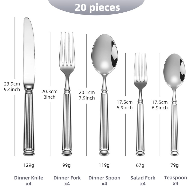 20-Piece 18/10 Stainless Steel Forged Flatware Set Heavy Duty Silverware