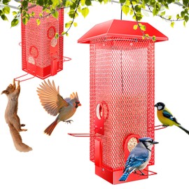 Squirrel Proof Bird Feeder, 2.5LBS Large Capacity Hanging Bird Feeders for Outdoors, Gravity Protection Anti-Squirrel Birdfeeder for Blue Jay, Cardinal, Outside (Red)