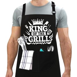 LINEN CLOSET® King of the Grill Bbq Aprons for Men Funny Bbq Apron Kitchen Cooking Gift for Men Dad Father with 2 Front Pockets