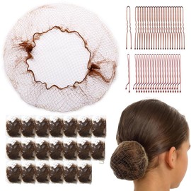 Ballet Bun Hair Nets 85Pcs 20 Invisible Elastic Edge Mesh Nets (12inch) 20 U Shaped Pins 20 Bobby Pins 20 Elastic Bands 5 Hair Ties for Ballet Bun Maker & Dance, Light Brown