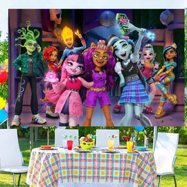 Monster Birthday Party Decorations, 5x3ft Happy Birthday Back drop Banner Theme Backdrop Banner for High Party Decorations Indoor Outdoor.
