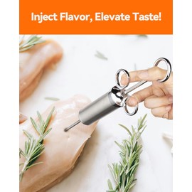 Brigii Meat Injector Syringe, 2oz Turkey Injector Seasoning, 304-Stainless Steel Seasoning Injector with 3 Marinade Needles and 3 Cleaning Brushes for Smoked BBQ Grilling, Silver