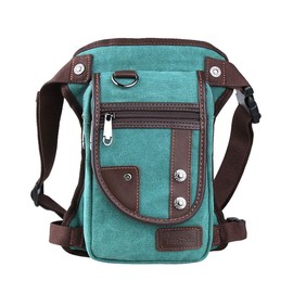 Canvas Drop Leg Bag, Motorcycle Thigh Bag with Multiple Pockets, 6x2.8x10.5 inches (Blue)