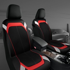 PIC AUTO Car Seat Cover – Silver & Red Leather with Breathable Mesh Seat Cover for Cars, Stylish Two-Tone Leather Front Seat Covers, Universal Fit, Durable for SUV, Truck, Sedan, Vehicles