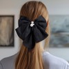 SmallCat Big Ribbon Bow Hair Clip with Pearl, Long-Tail Coquette
