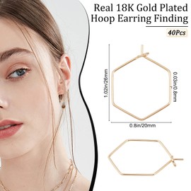 Beebeecraft 40Pcs Geometric Earring Hoops 18K Gold Plated Hexagon Wine Glass Charm Rings Earring Beading Hoop for DIY Earring Making