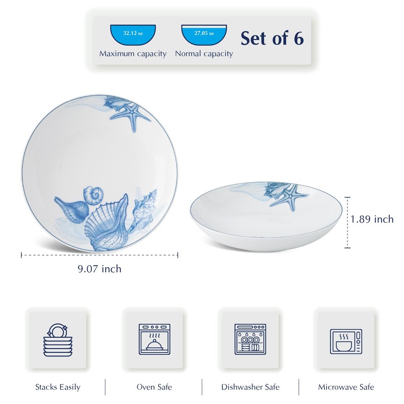 Minh Long Porcelain Plates Set of 6, Blue and White