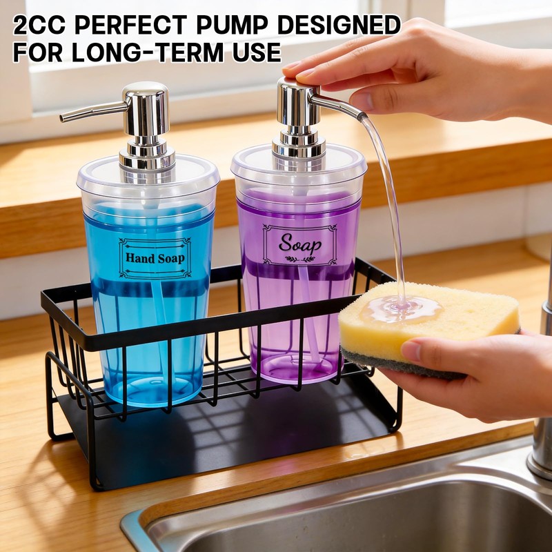 Kitchen Sink Caddy with Hand and Dish Soap Dispenser Set,
