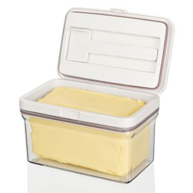 VINATO Portaburro con Coltello Magnetico & Doppia Tenuta - Contenitore Hermetico da 500g per Burro, in Materiale Alimentare, per Frigo e Congelatore, Trasparente