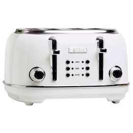 Haden Heritage 4 Slice Wide Slot Stainless Steel Retro Toaster with Adjustable Browning Control and Cancel, Defrost, and Reheat Settings, White