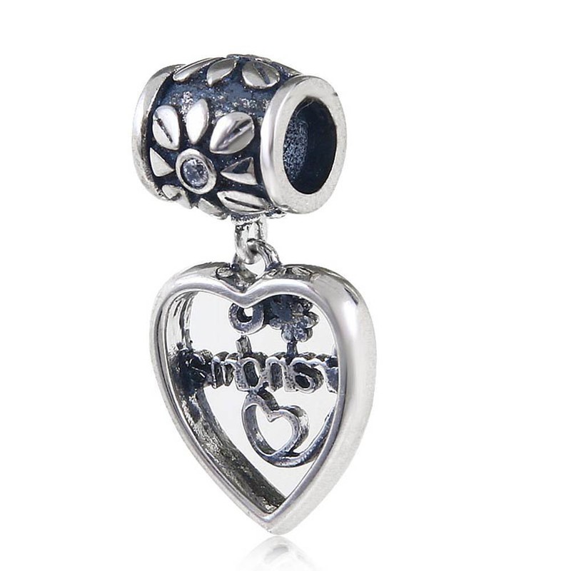 I Love Grandma Dangle Charm Hollow Heart Flower Beads Charm