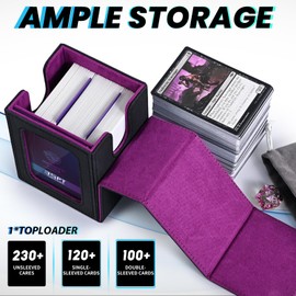 Marsguard Card Deck Box for MTG with Commander Display for 100+ Double Sleeved Cards, Magnetic Card Storage Box Fits for TCG Sports Trading Cards (Black and Purple)
